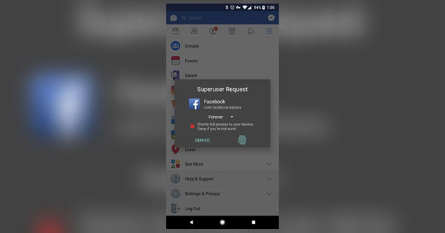 Thông báo đòi quyền siêu người dùng của ứng dụng Facebook trên Android 