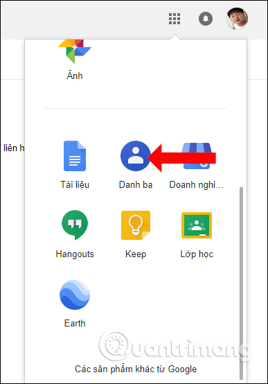 Nhấn chọn phần Danh bạ