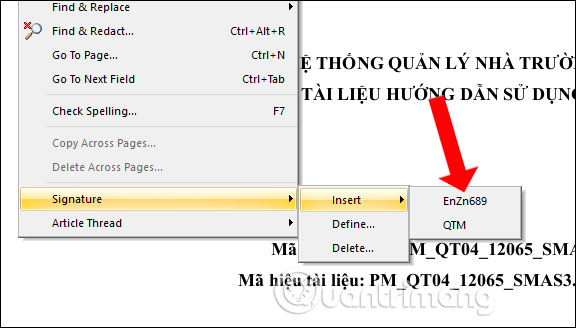 Chọn chữ ký cần chèn