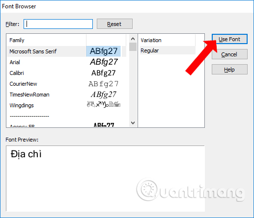 Thay đổi font chữ