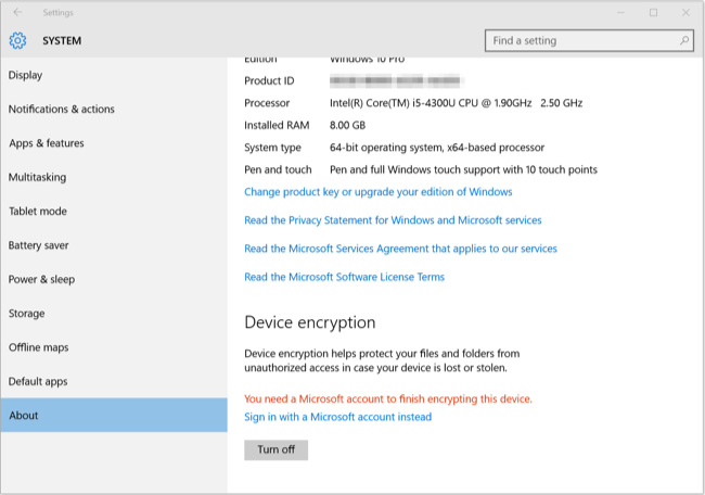 Windows 10 Device Encryption