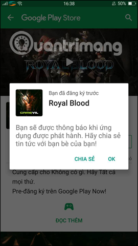 Đăng ký thành công nhận thông báo