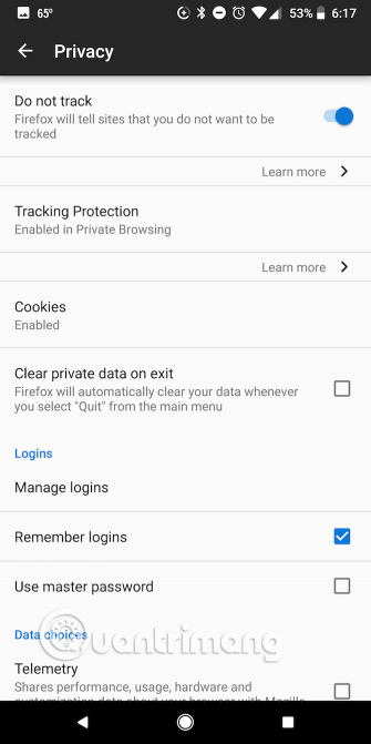 Các cài đặt bảo mật trên Firefox