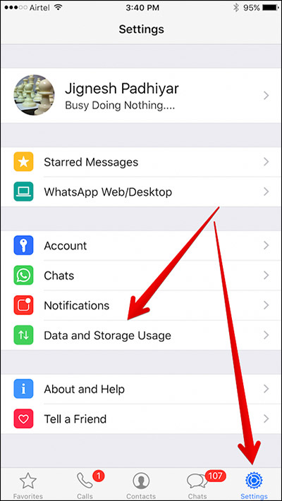 Chọn Data and Storage Usage