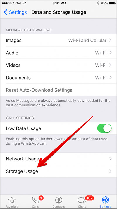 Chọn tiếp Storage Usage