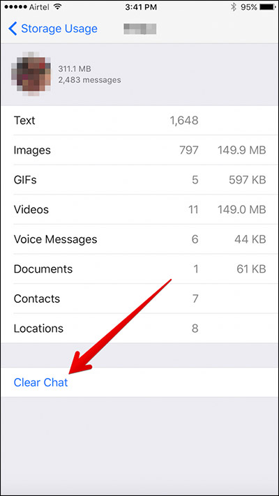 Nhấp vào Clear Chat để xuất hiện loại media cần xóa