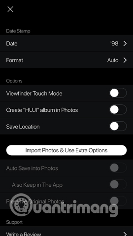 Cài đặt HUJI Cam