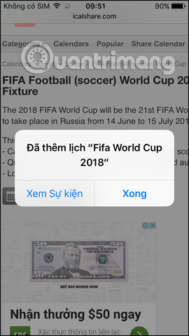 Đã thêm lịch World Cup 2018 vào iPhone 