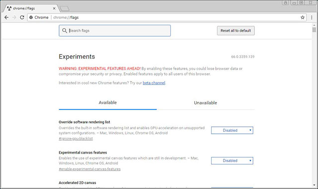 Các tính năng trong giai đoạn thử nghiệm trên Chrome