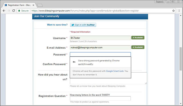 Mật khẩu vừa được Chrome tạo cho tài khoản