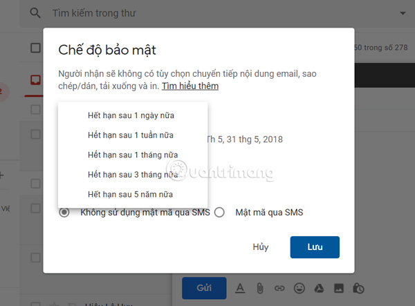 Chọn thời gian lưu thư