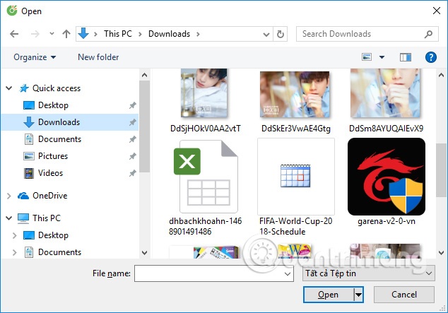Chọn dữ liệu muốn chuyển