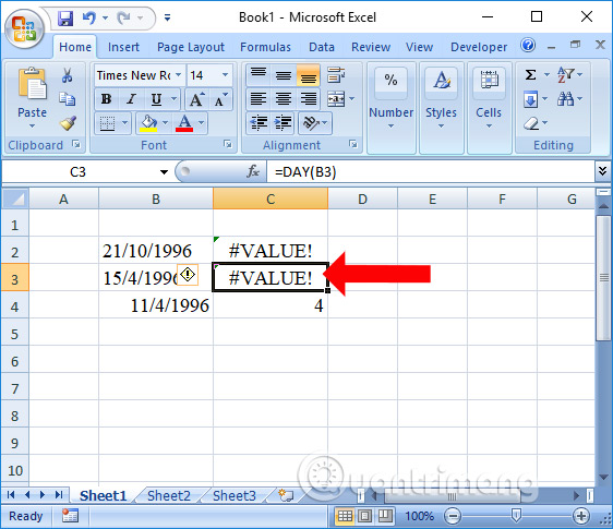 Báo lỗi #VALUE Excel