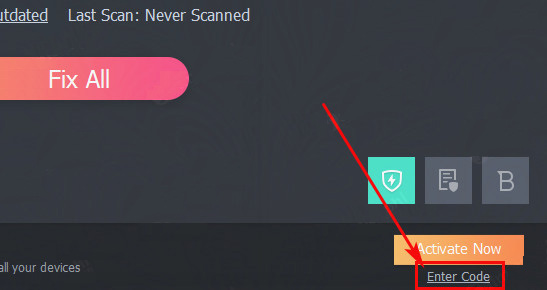 Chọn Enter Code để nhập mã kích hoạt bản quyền phần mềm