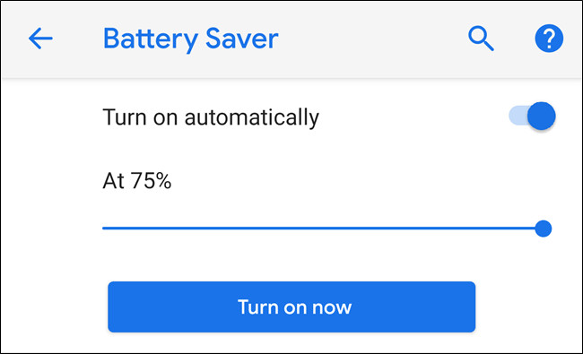 Tự động bật khi pin ở mức 75%