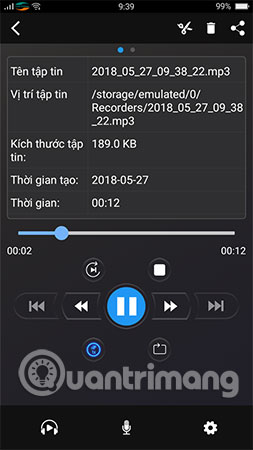 File ghi âm sẽ lưu vào bộ nhớ trong thiết bị