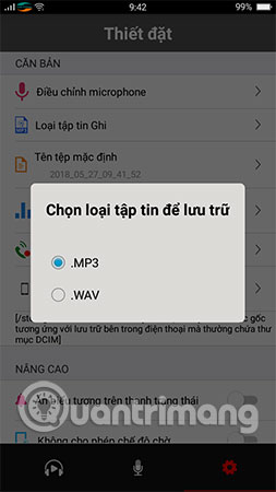 Chọn Loại tập tin ghi