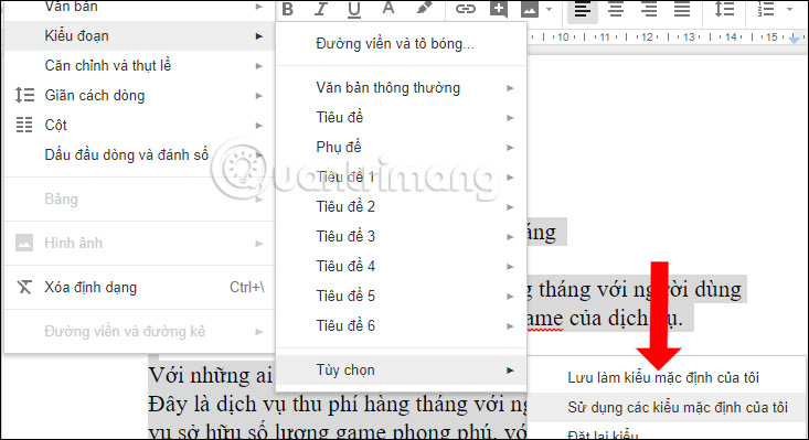 Lưu làm font chữ mặc định 