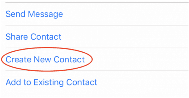 Chọn Create New Contact