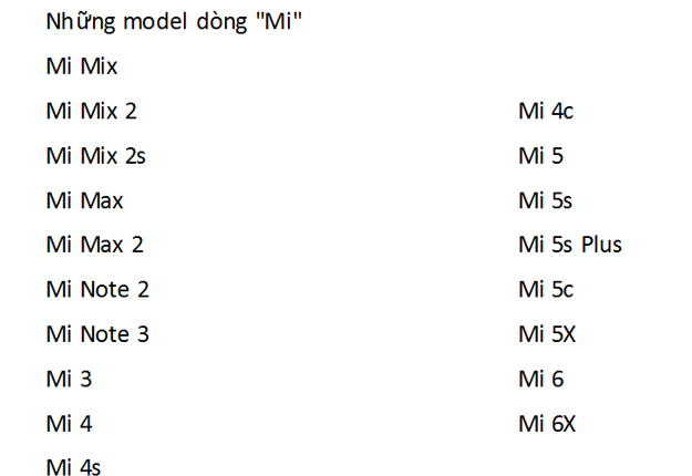 Những model dùng "Mi"