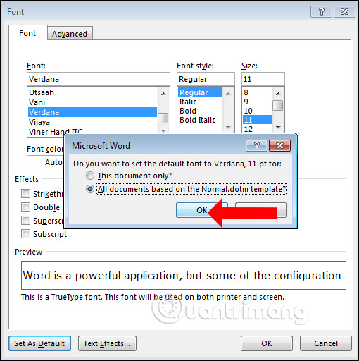 Hướng dẫn đặt Font chữ mặc định trong Microsoft Word - QuanTriMang.com