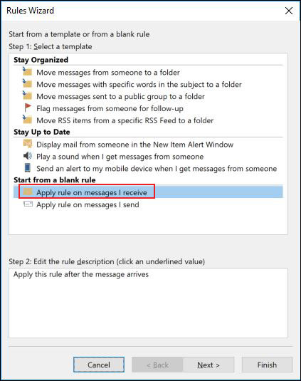 Áp dụng quy tắc mới cho thư trong Outlook