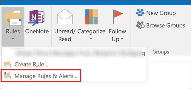 Chọn Manage Rules & Alerts trên màn hình Home của Outlook