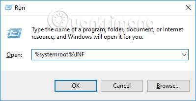 Nhập từ khóa %systemroot%INF