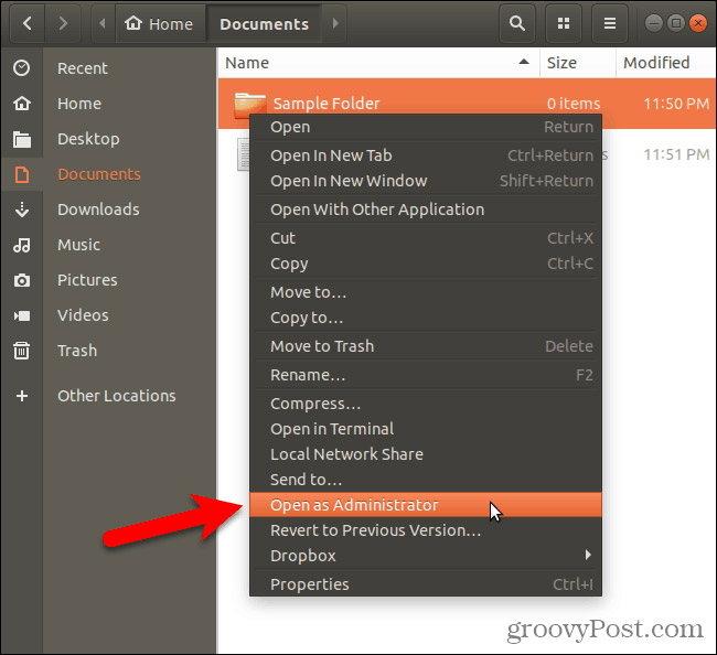 Thư mục đã chọn sẽ mở ra trong của sổ Nautilus