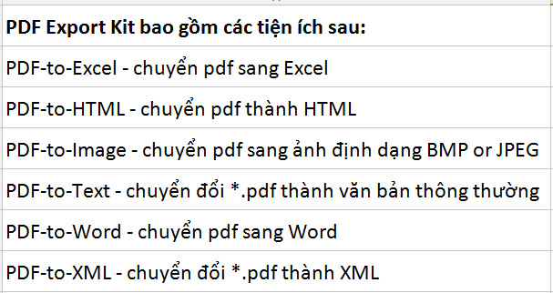 Tiện ích của PDF Export Kit 