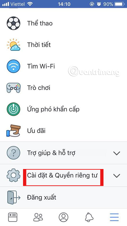 Chọn mục cài đặt 