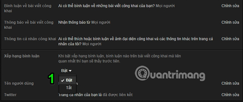 Bật xếp hạng bình luận 
