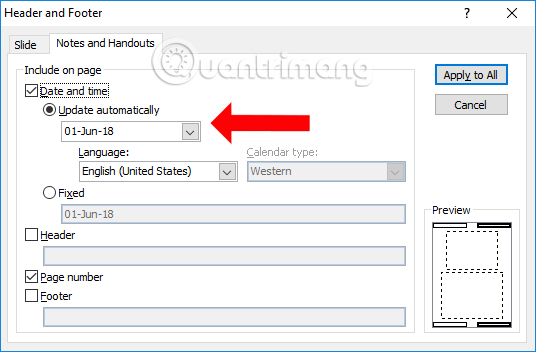 Hiển thị tiêu đề đầu trang và chân trang