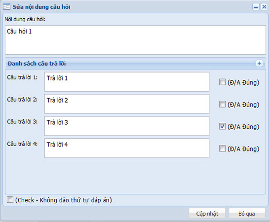 Bảng sửa nội dung câu hỏi 