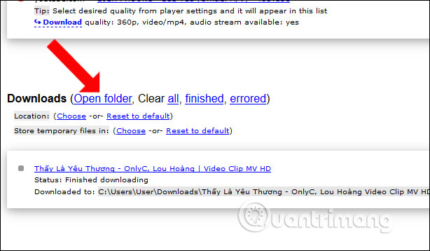 Mở thư mục lưu video