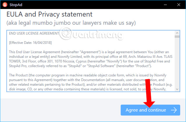 Điều khoản cài đặt StopAd