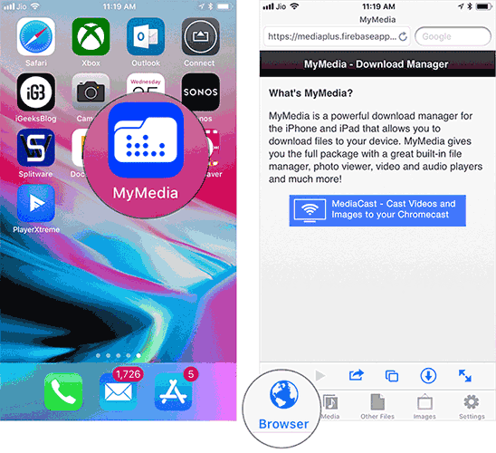 Mở MyMedia > Browser