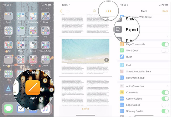 Nhấn vào Export để xuất ebook trên iPhone