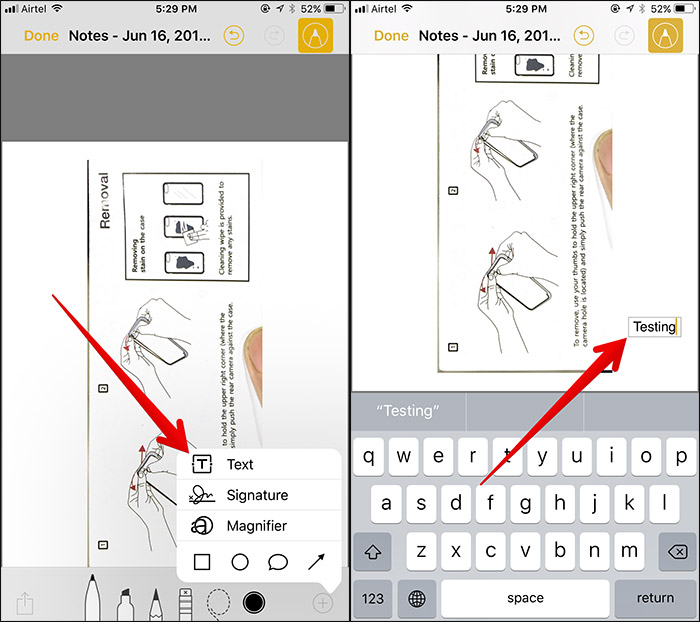 Thêm chữ vào ghi chú