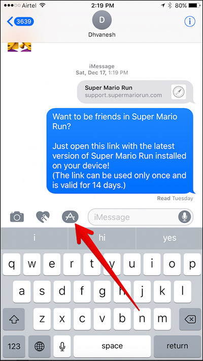 Nhấp vào biểu tượng App trong giao diện tin nhắn