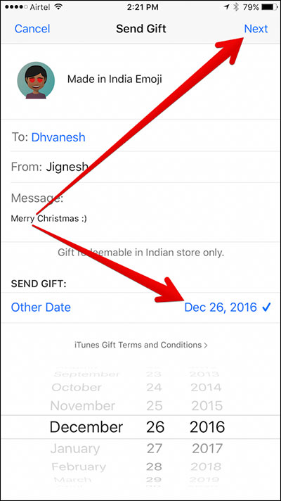 Chọn ngày để gửi tặng bộ sticker