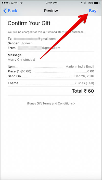 Xác nhận các thông tin trước khi tặng quà