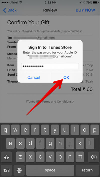 Nhập mật khẩu Apple ID