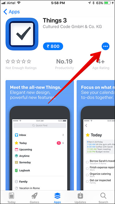 Nhấp vào dấu ... cạnh ứng dụng muốn tặng