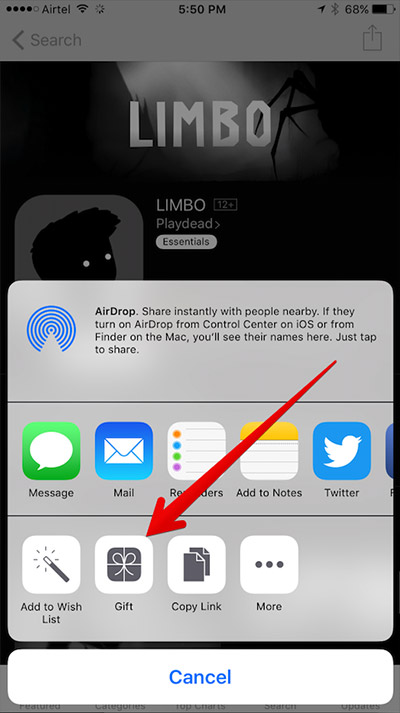 Chọn Gift để tặng quà