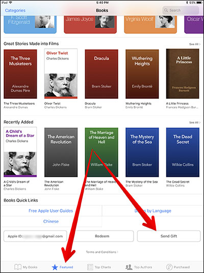Chọn sách muốn gửi tặng từ iBook