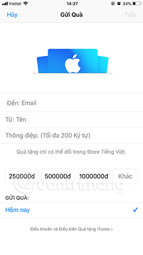 Đặt lịch để gửi quà trên iPhone