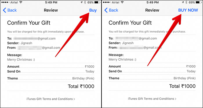 Chọn Buy Now để mua quà