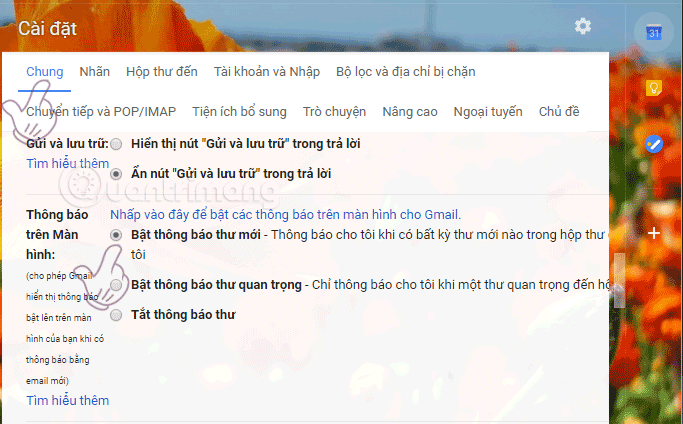 Cài đặt thông báo Gmail trên máy tính