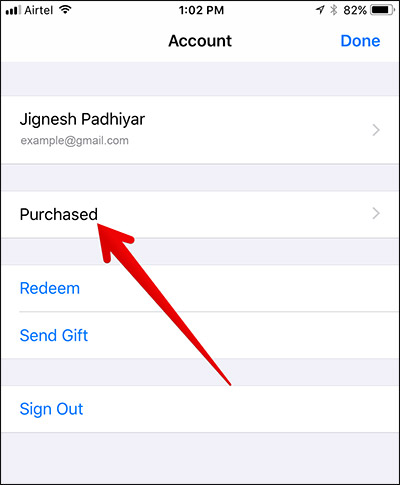 Chọn ứng dụng đã mua 